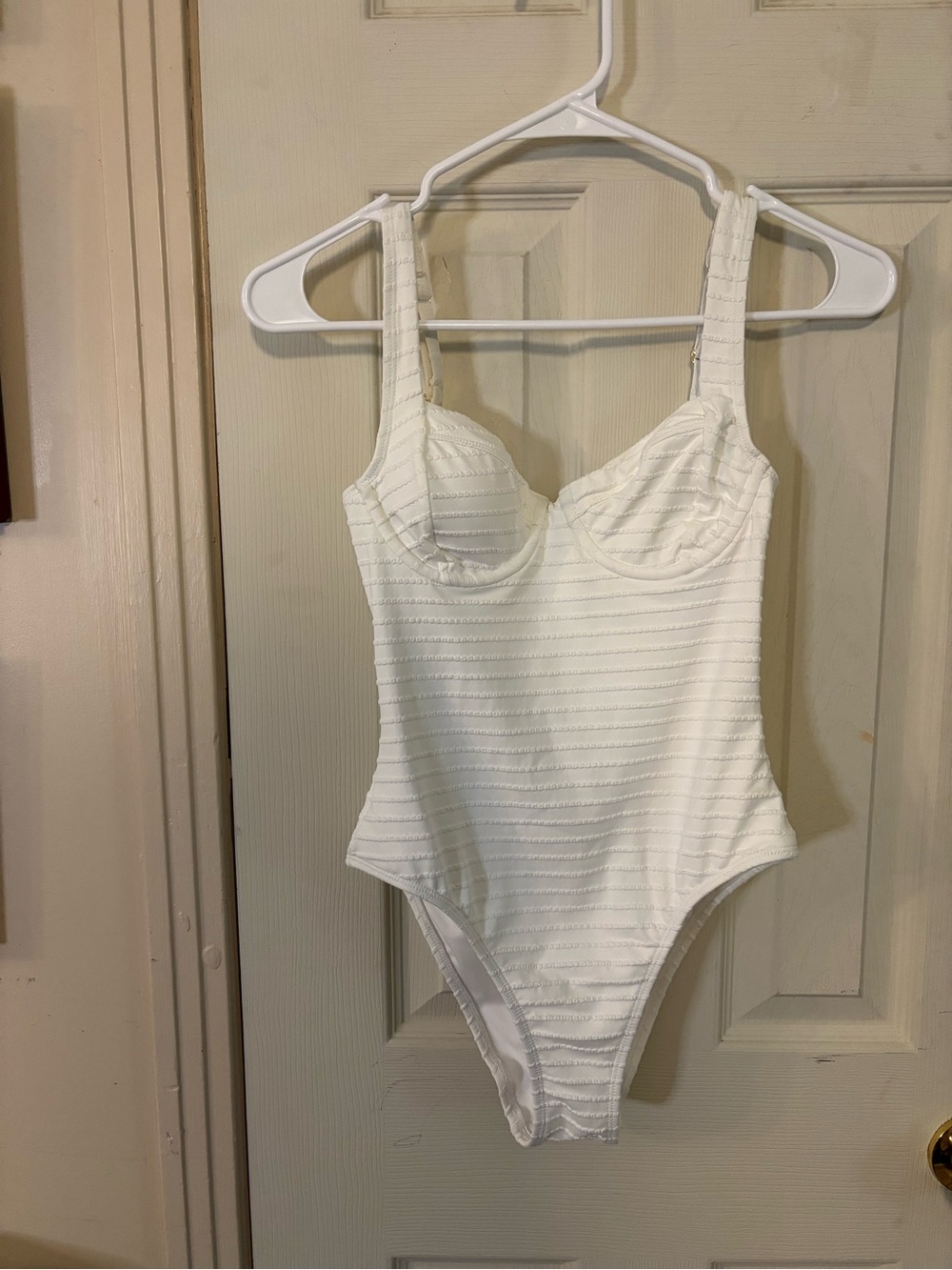 Time and Tru White Ribbed One-Piece Swimsuit with Structured Cups